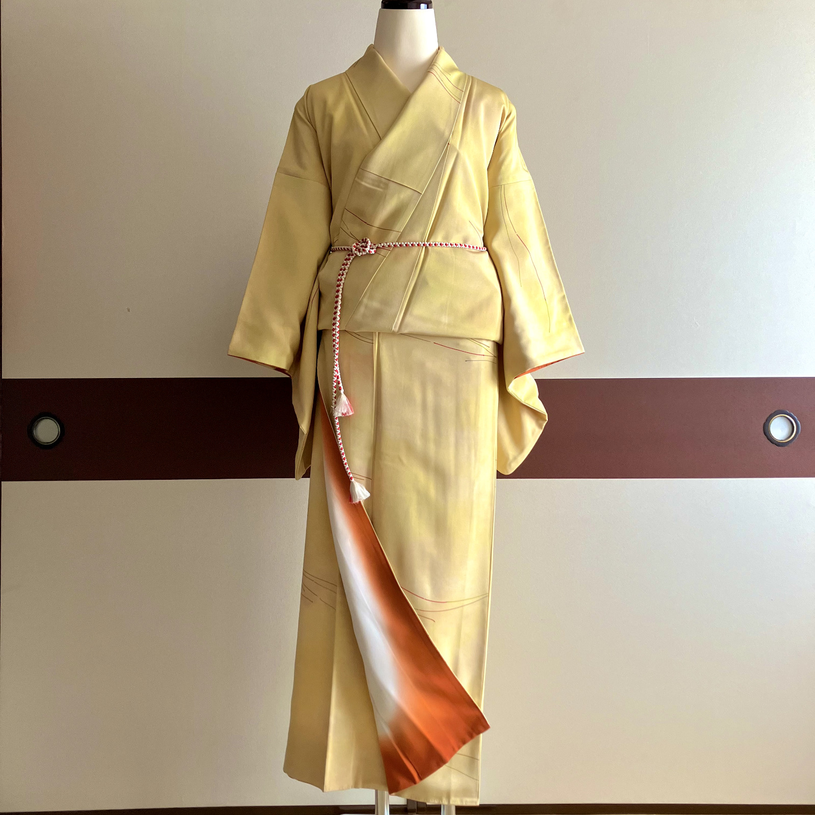 Kimono Japanese Yellow Gradation Simple Silk