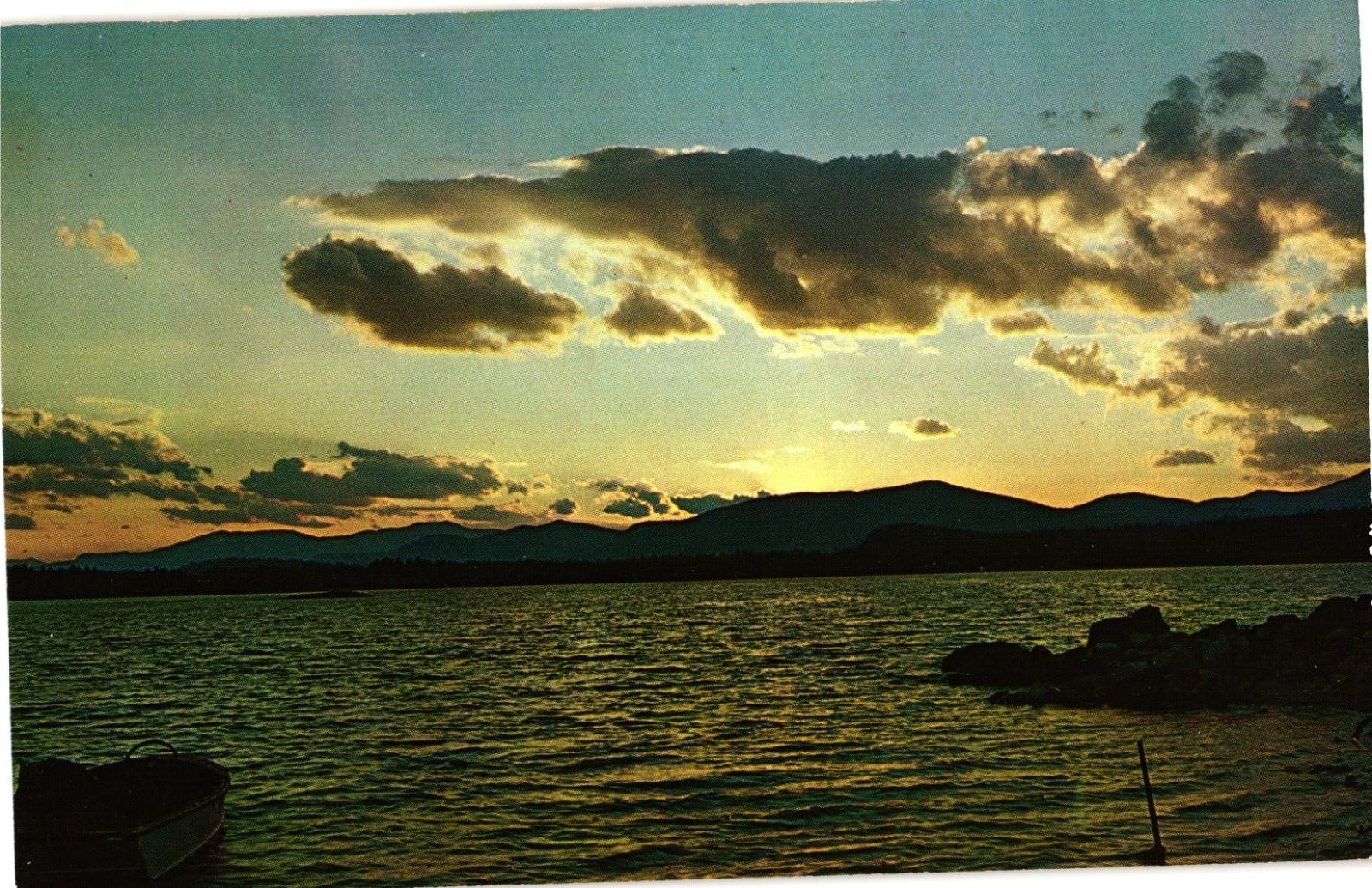 Golden Afterglow Lovewell Lake Fryeburg Maine Unposted Chrome Postcard Vintage