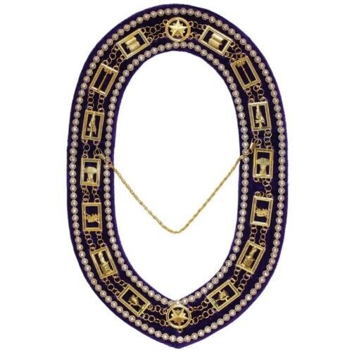 OES CHAIN COLLAR GOLD PLATED WITH RHINESTONES ON PURPLE VELVET