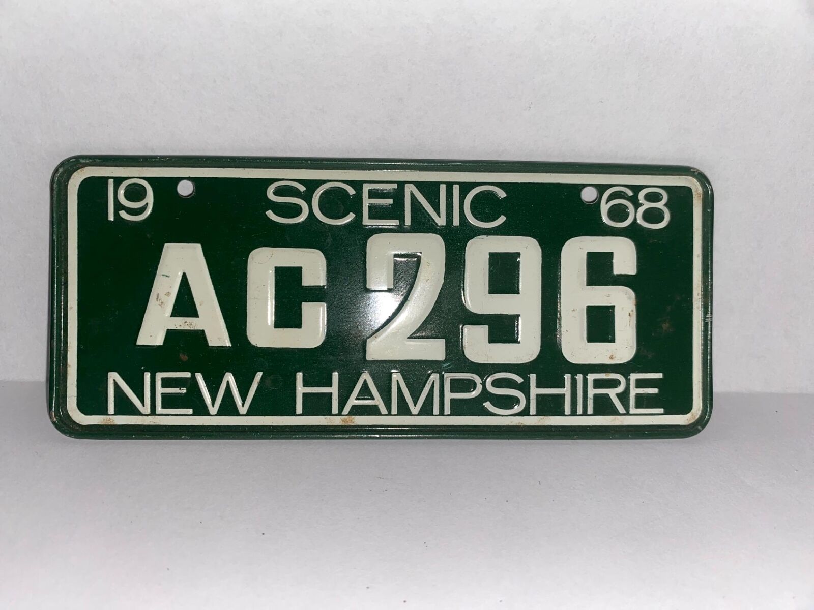 NOS 1968 NEW HAMPSHIRE Bicycle LICENSE Plate AC296