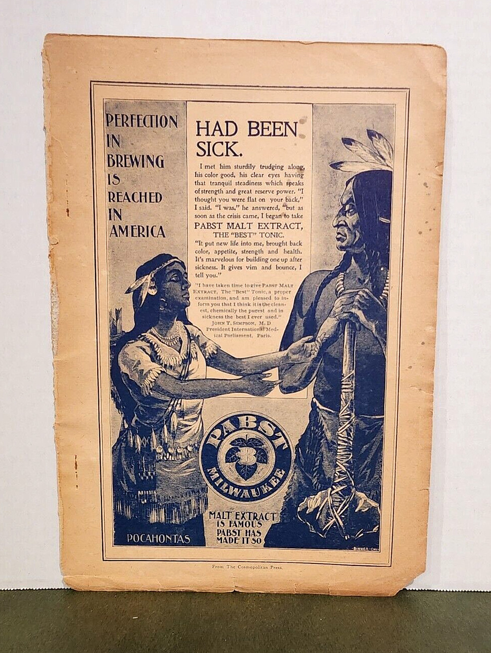 Pabst Brewery Malt Extract/Tonic advertising Cosmopolitan Magazine circa 1897