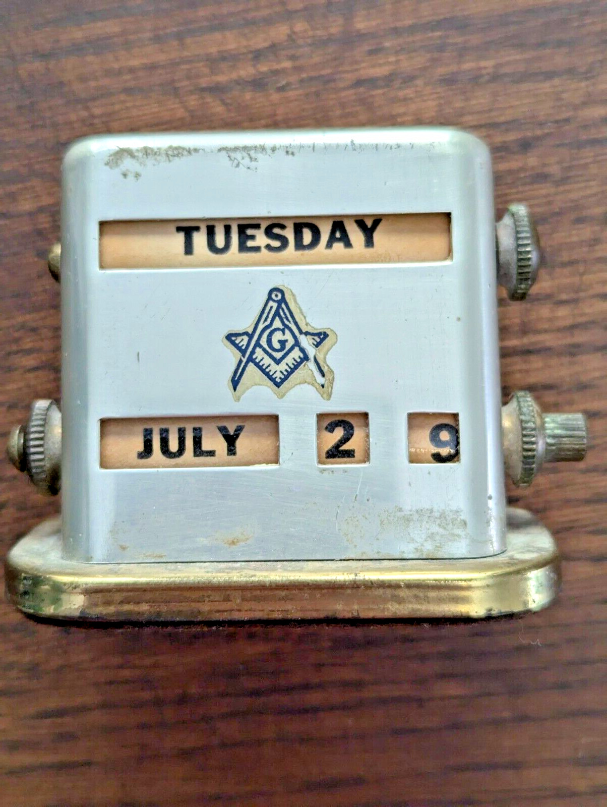 Vintage PARK SHERMAN Metal Desktop Perputal Calendar DAY MONTH DATE