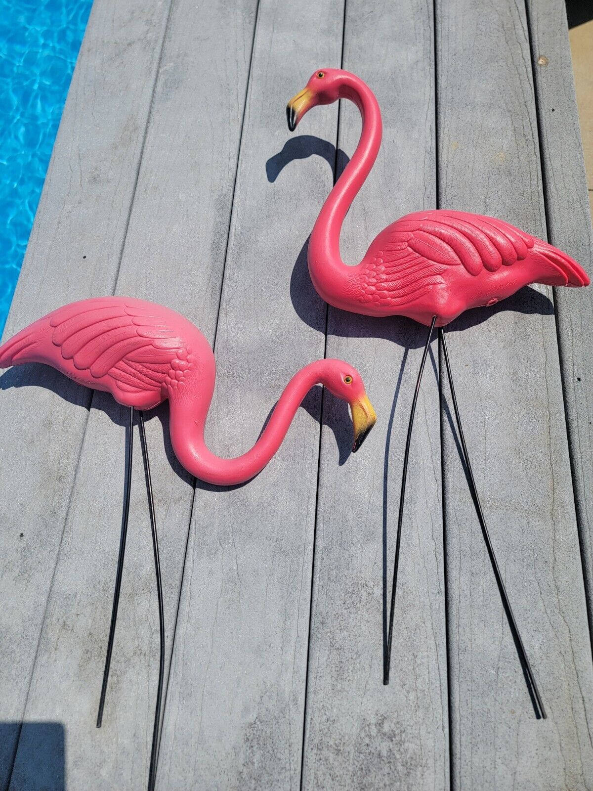 Vintage Don Featherstone Pink Flamingo Blow Molds 14” W/metal Legs, 2 Total 1996