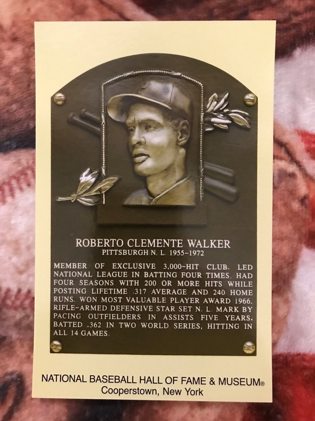 Roberto Clemente Postcard - Baseball Hall of Fame Induction Plaque - Photo