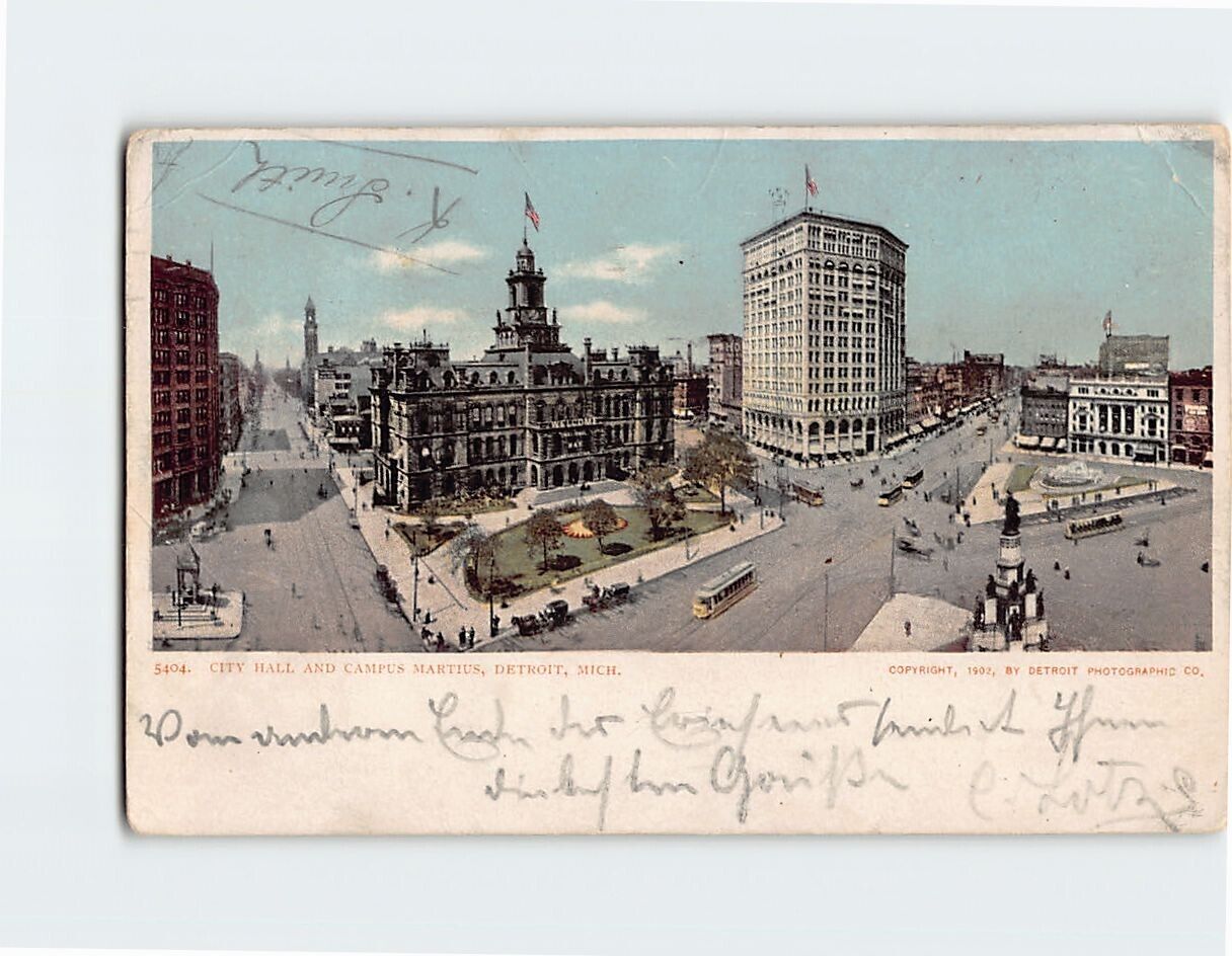 Postcard City Hall and Campus Martius Detroit Michigan USA
