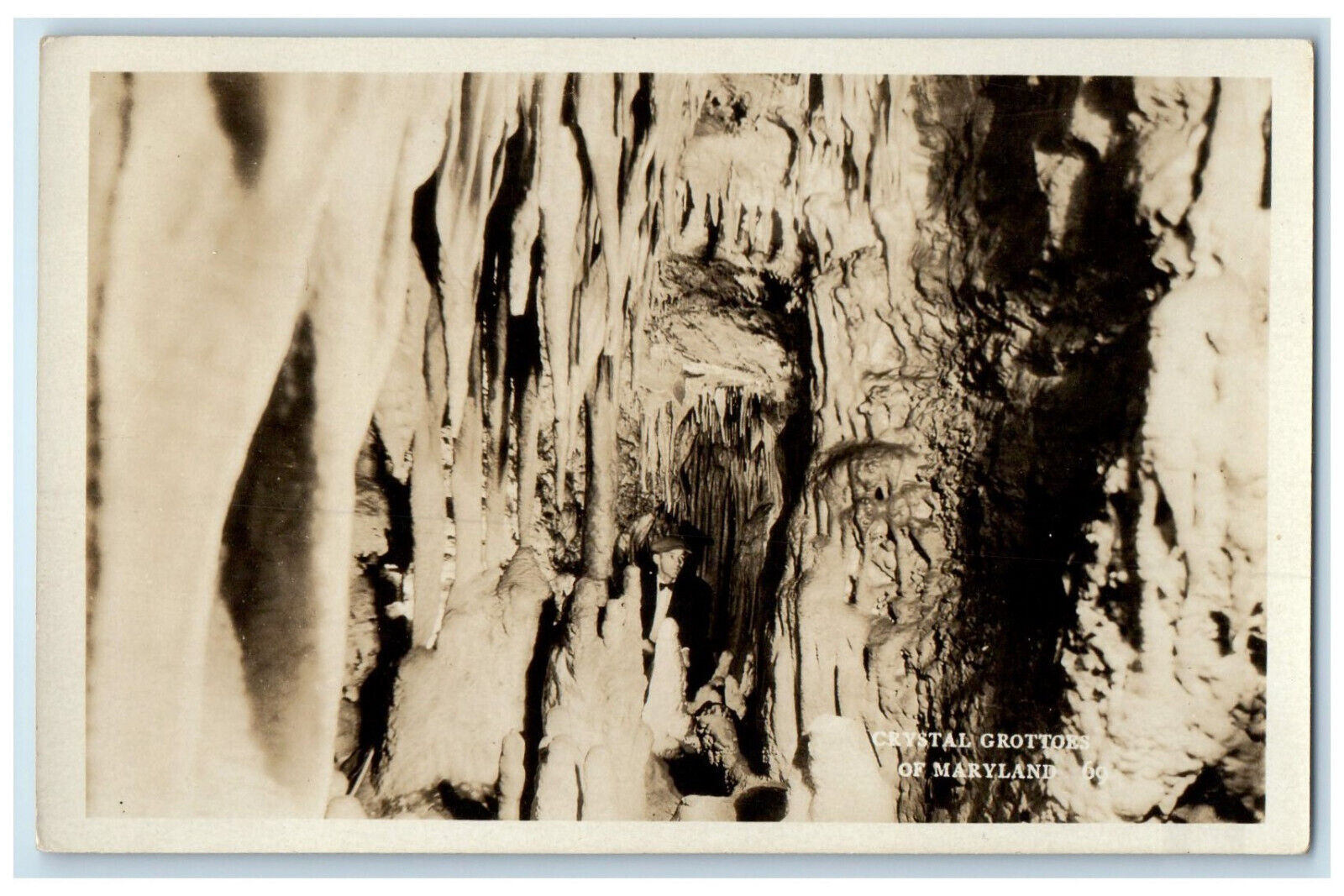 Boonsboro MD RPPC Photo Postcard Bow Tie Man Viewing Crystal Grottoes 1933