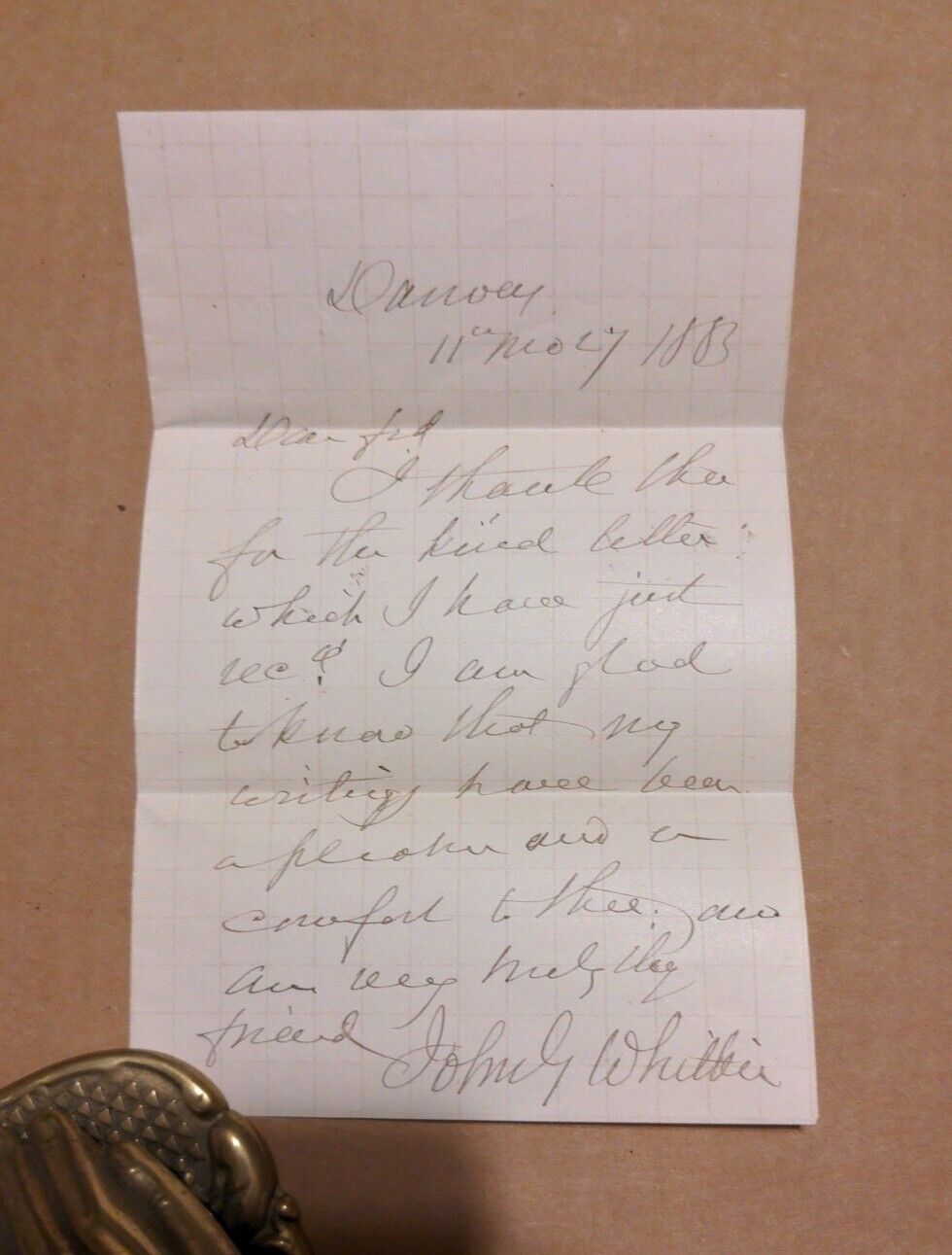JOHN GREENLEAF WHITTIER Autograph Letter Signed + mailing envelope 1883