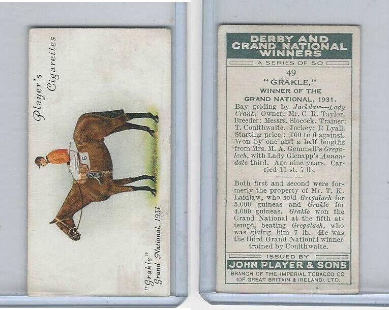 P72-88 Player, Derby & Grand Winners, 1933, #49 Grakle, R. Lyall, Horse