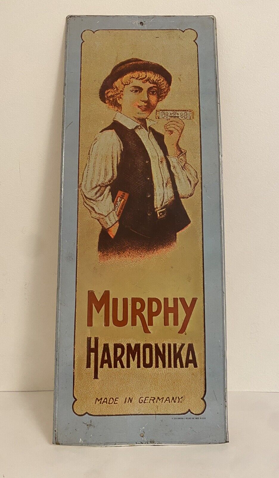 Vintage Metal Tin Advertising Sign Murphy Harmonika Germany Made In USA 1974