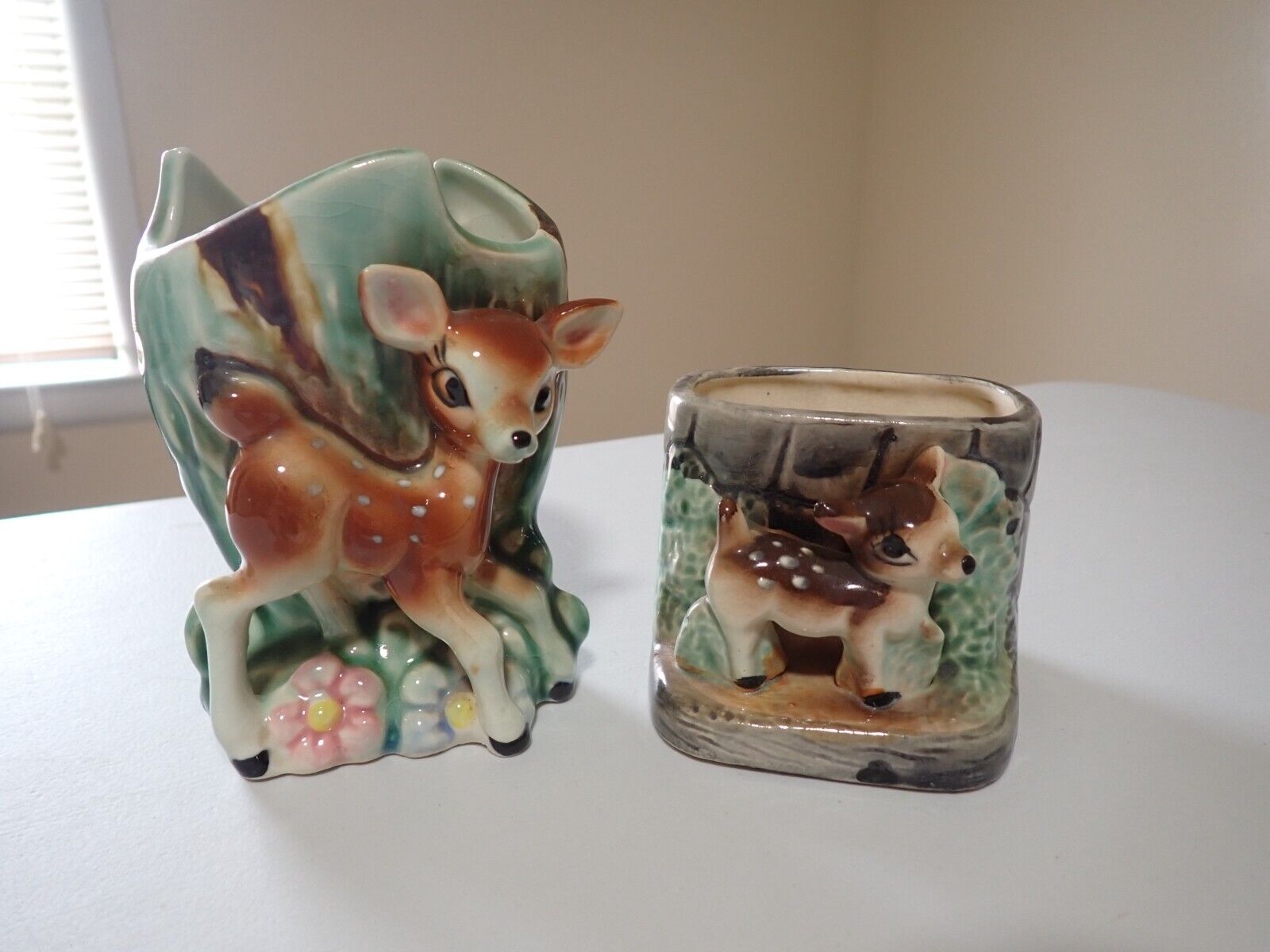 Two Cute Vintage Ceramic Deer/Fawn Small Planters