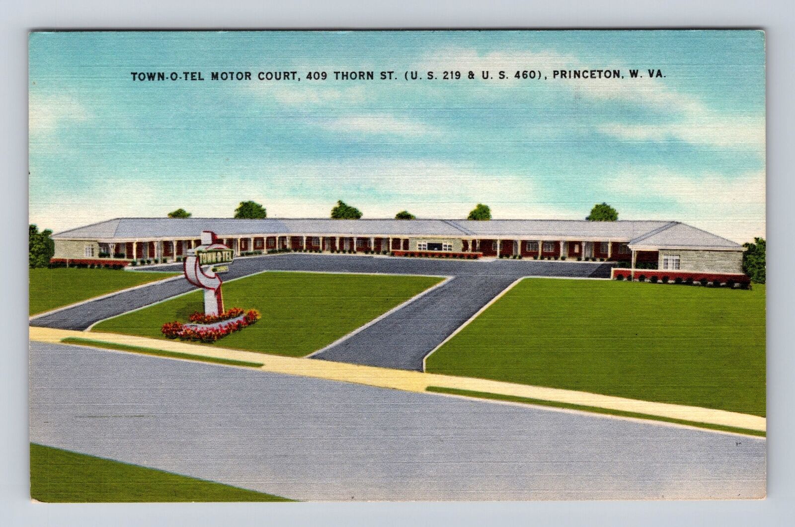 Princeton WV-West Virginia, Town-O-Tel Motor Court, Advertising Vintage Postcard