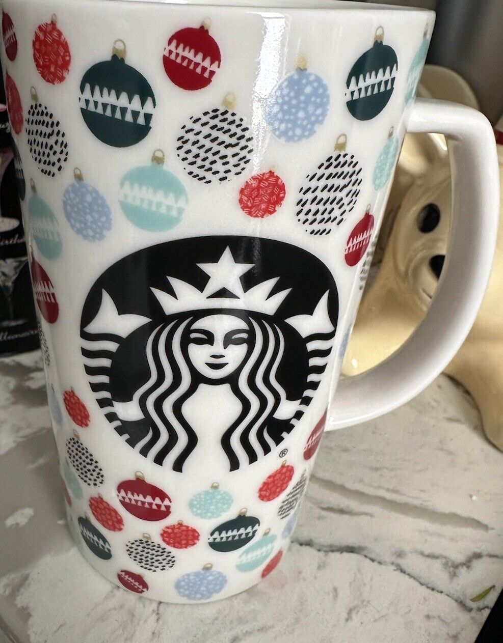 Starbucks ceramic Holiday Mug with ornaments 16oz