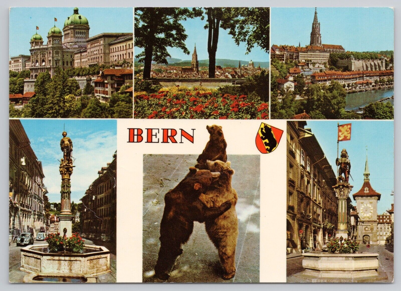 Bern Switzerland, Landmarks & Attractions, Multiview, Vintage Postcard