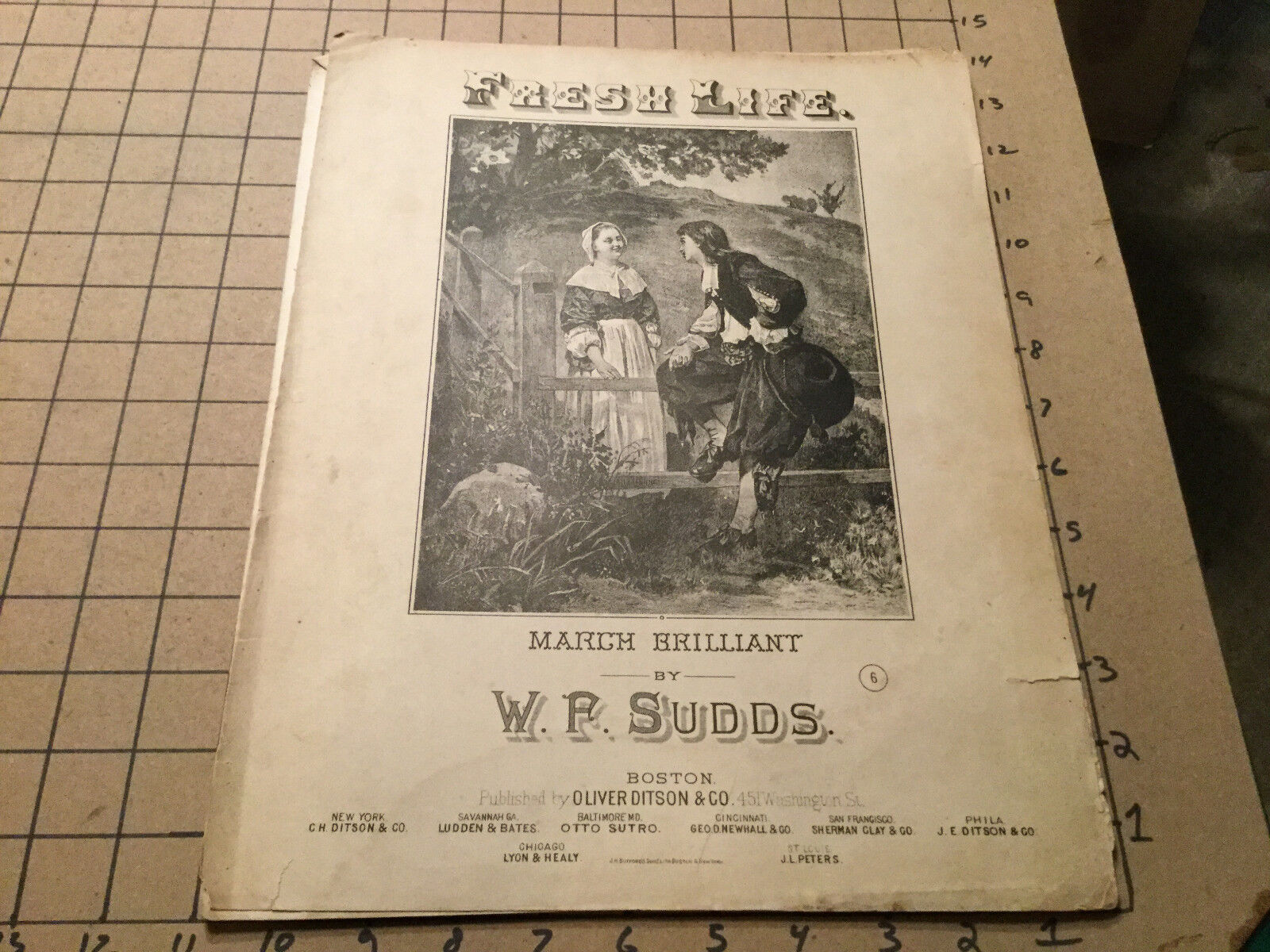 original vintage sheet music -- 1876 FRESH LIFE march brilliant by W F SUDDS 