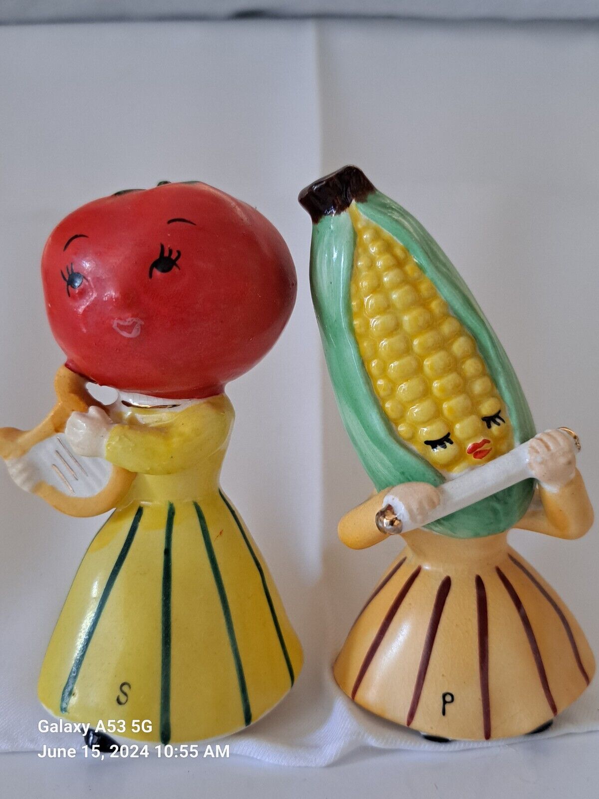  Vintage Anthropomorphic Napco TOMATO And Corn Salt Pepper SHAKERS Japan