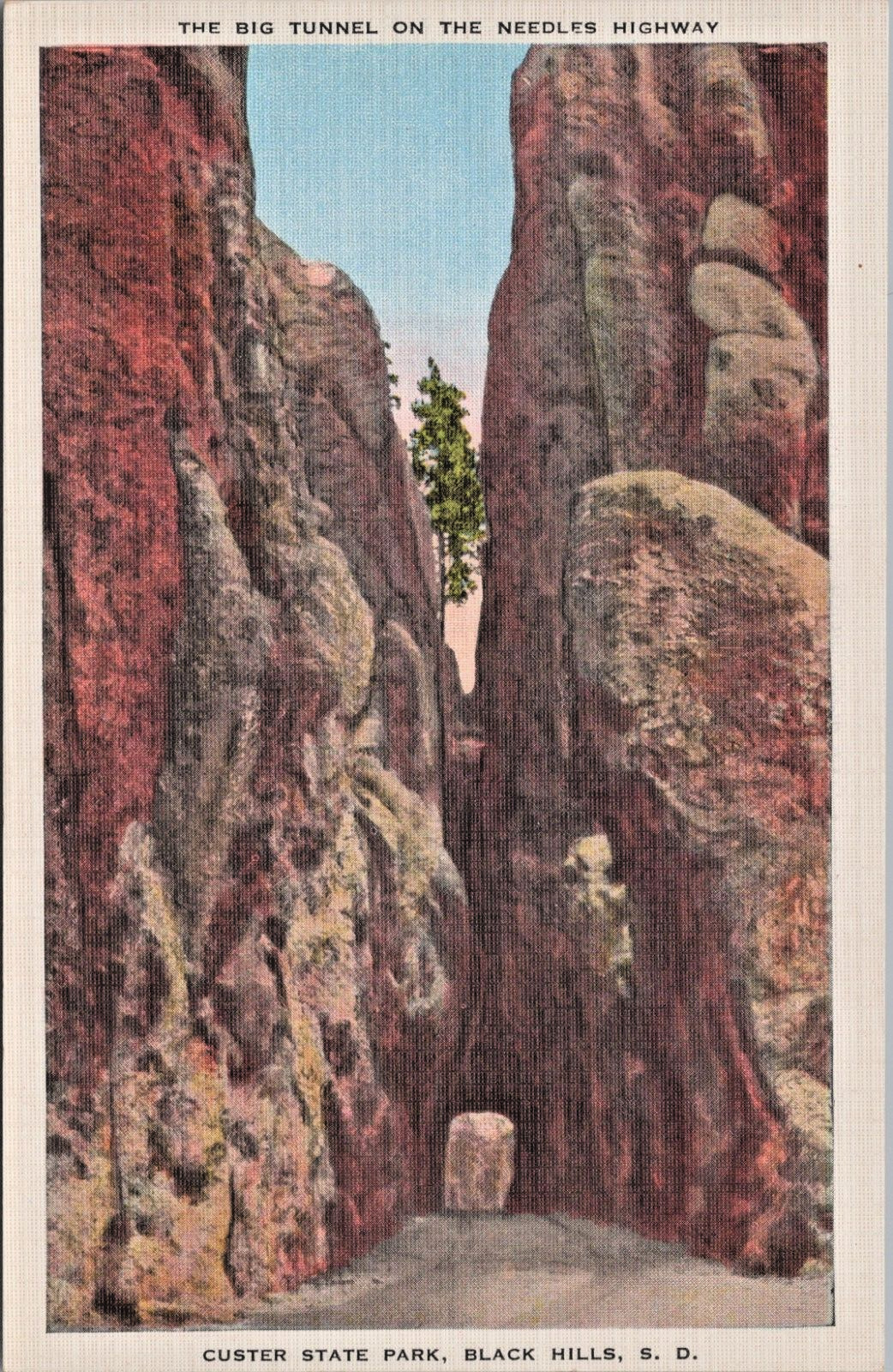Custer State Park SD Black Hills Needle's Eye Tunnel Vtg Postcard CP331