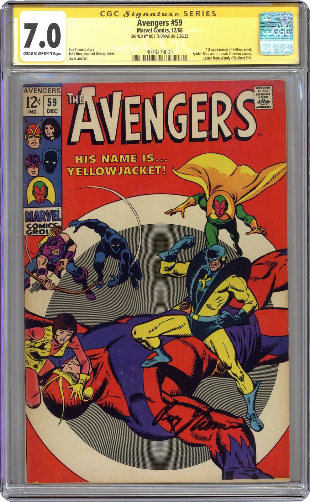 Avengers #59 CGC 7.0 SS Thomas 1968 4078279003 1st app. Yellowjacket