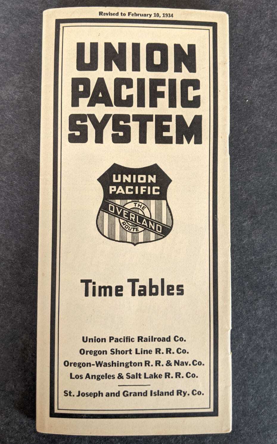 Vintage 1934 Union Pacific System Railroad Timetable Overland Route Excellent