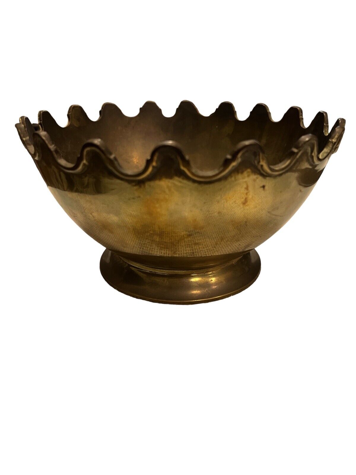 VTG Brass Ornate Scalloped Edged Heavy Solid Brass Bowl 4” x 8”