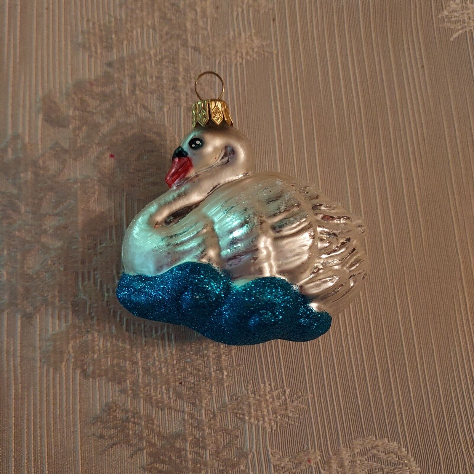 Vintage Blown Glass Hand Painted Mica Swan Christmas Ornament Poland Old World