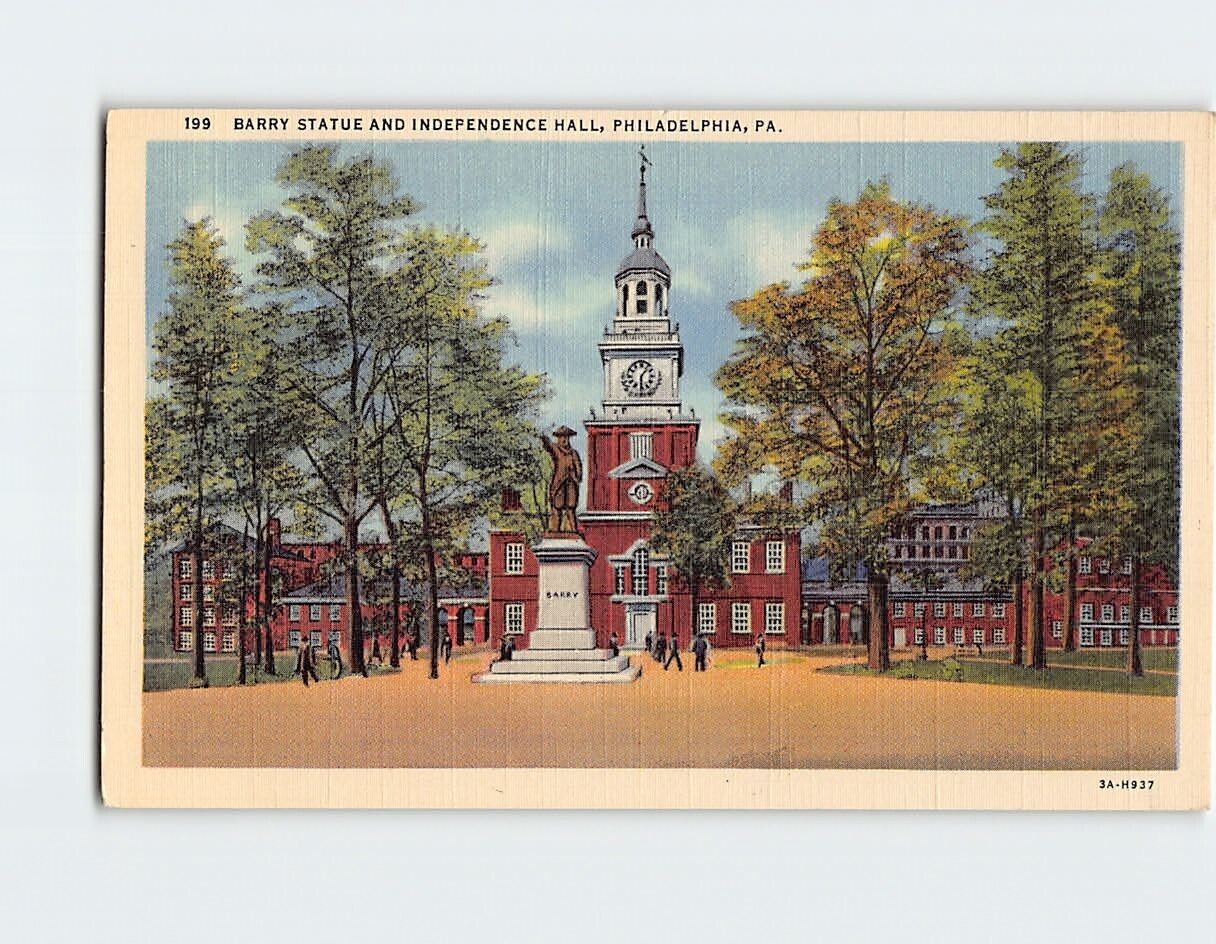 Postcard Barry Statue and Independence Hall Philadelphia Pennsylvania USA