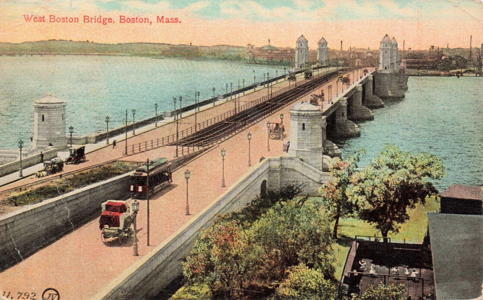 West Boston Bridge, Boston Mass. Vintage PC Posted 1914