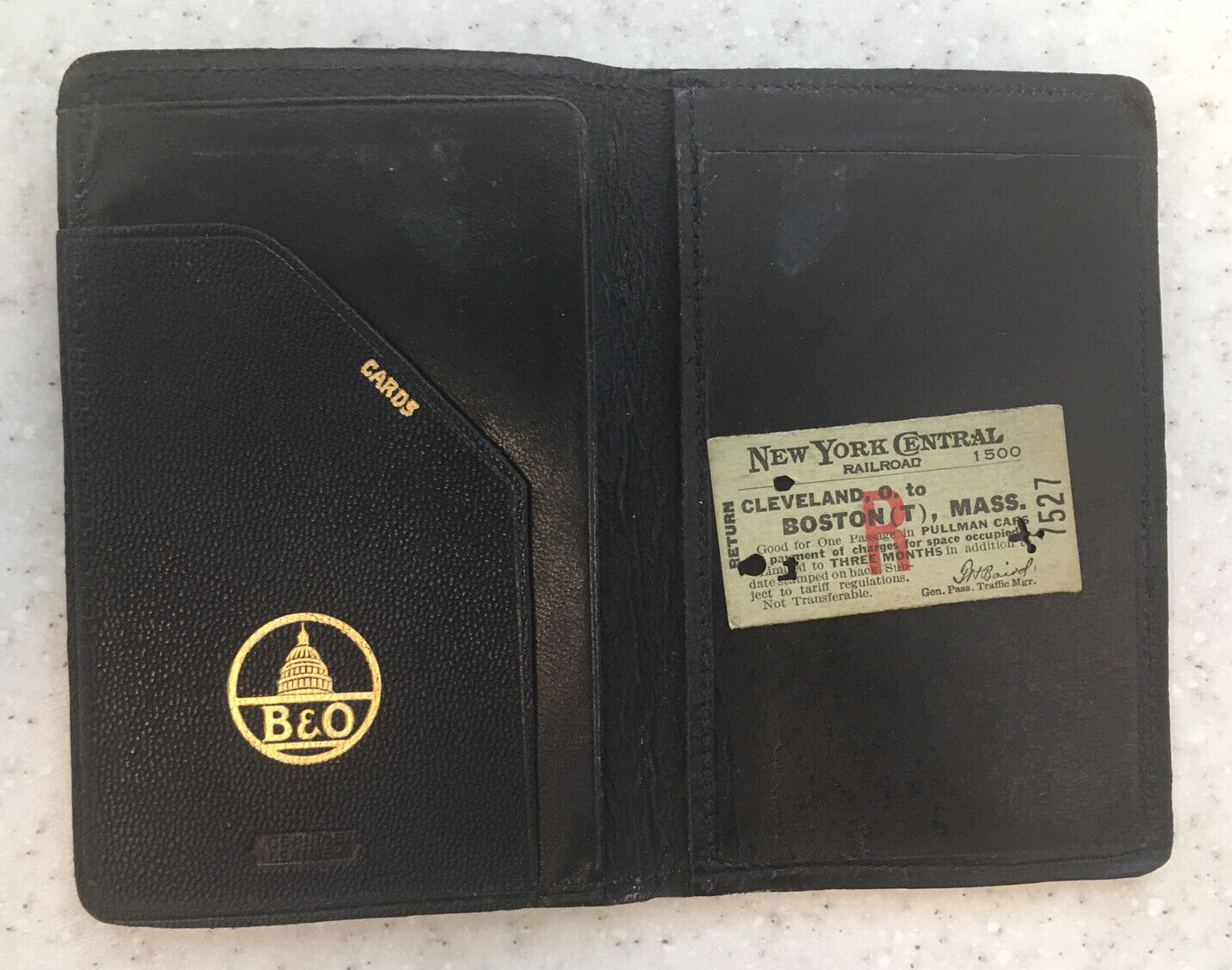 B&O Railroad - Antique Railroad Leather Wallet & Ticket -