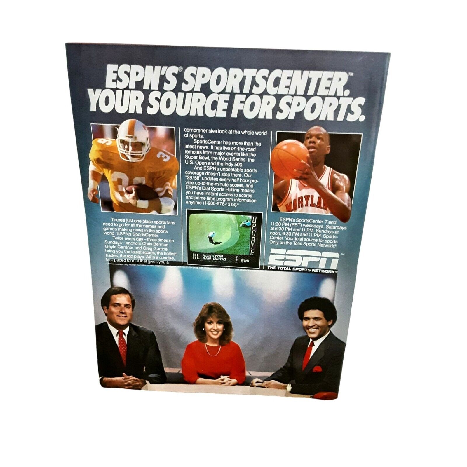 1986 ESPN Sportscenter Gayle Gardner Chris Berman Greg Gumbel Original Print Ad
