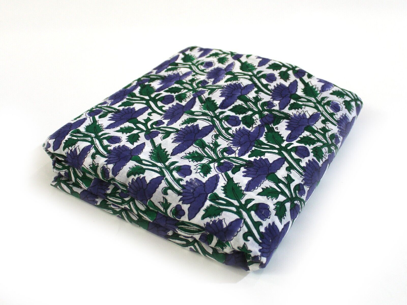 Indian Handmade Purple Green Floral Print Cotton Fabric Block Printed Fabric US