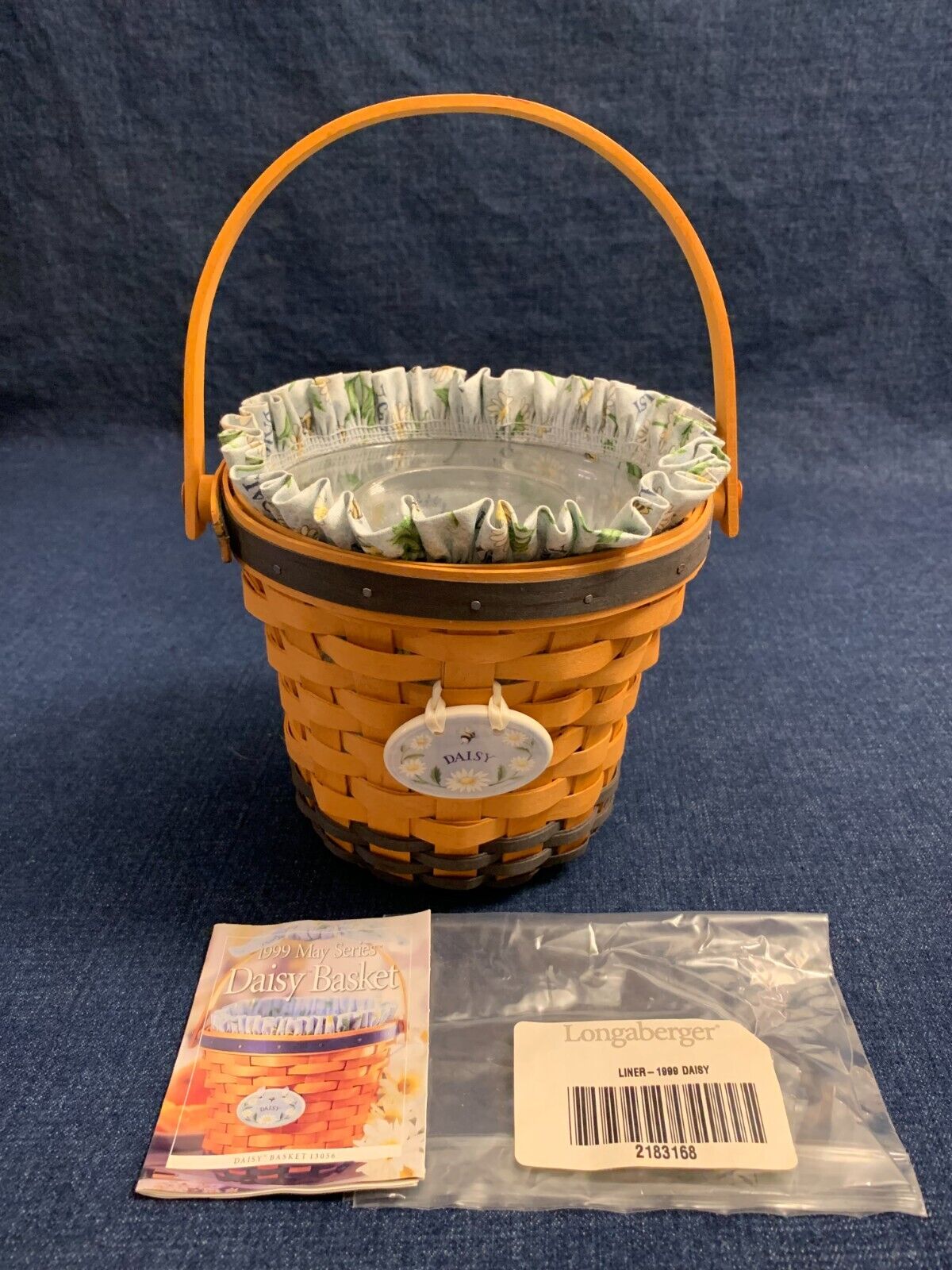 Longaberger 1999 May Series Daisy Basket #13056 W/ 2 Protectors, Liner &Tie On