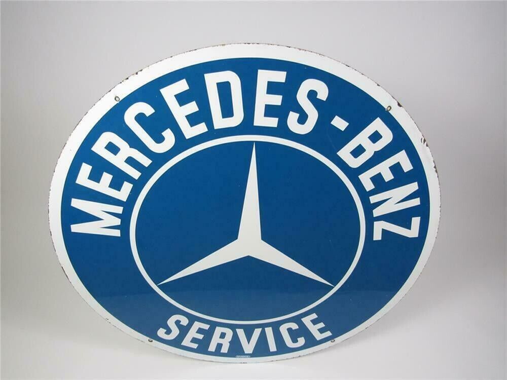 Impressive 1950s Mercedes-Benz double-sided porcelain dealership sign.