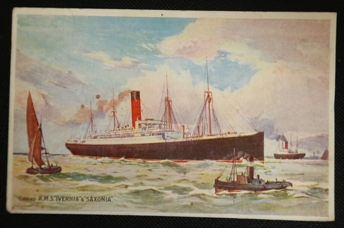 RMS Ivernia & Saxonia Cunard Line Postcard Steamship Illustrated Ocean Liner