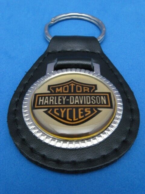 Vintage Harley-Davidson genuine grain leather keyring key fob keychain Old Stock