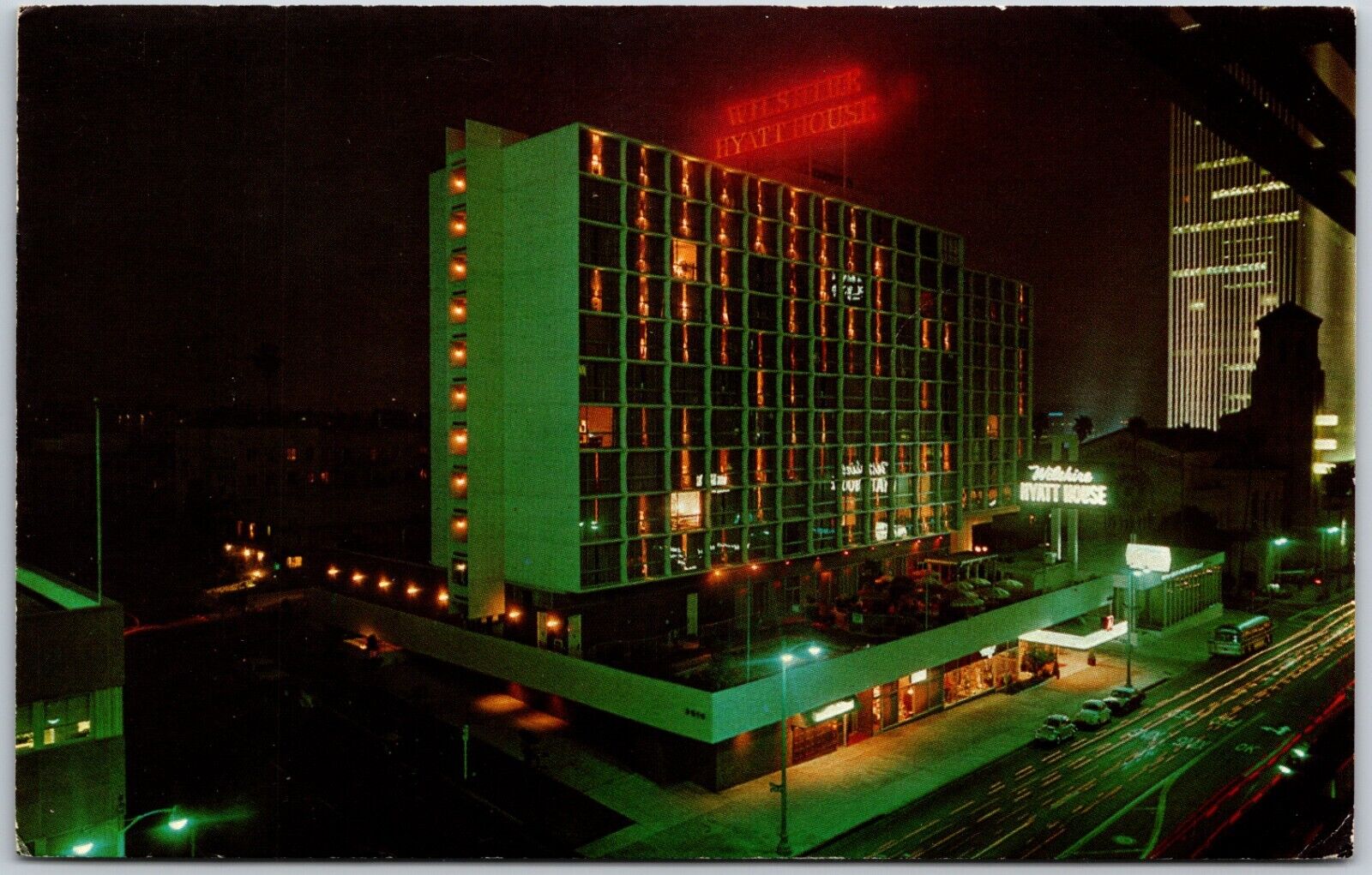 Wilshire Hyatt House at Night, Loa Angeles, California - Postcard