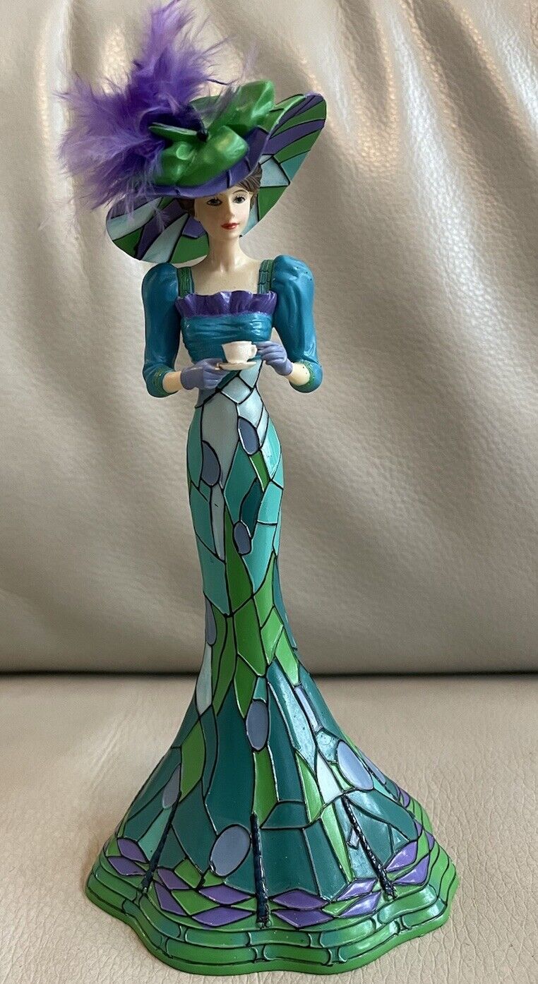 Victorian Tea Party Collection Sarah Figurine Dragonfly Peacock Feather Hat EUC