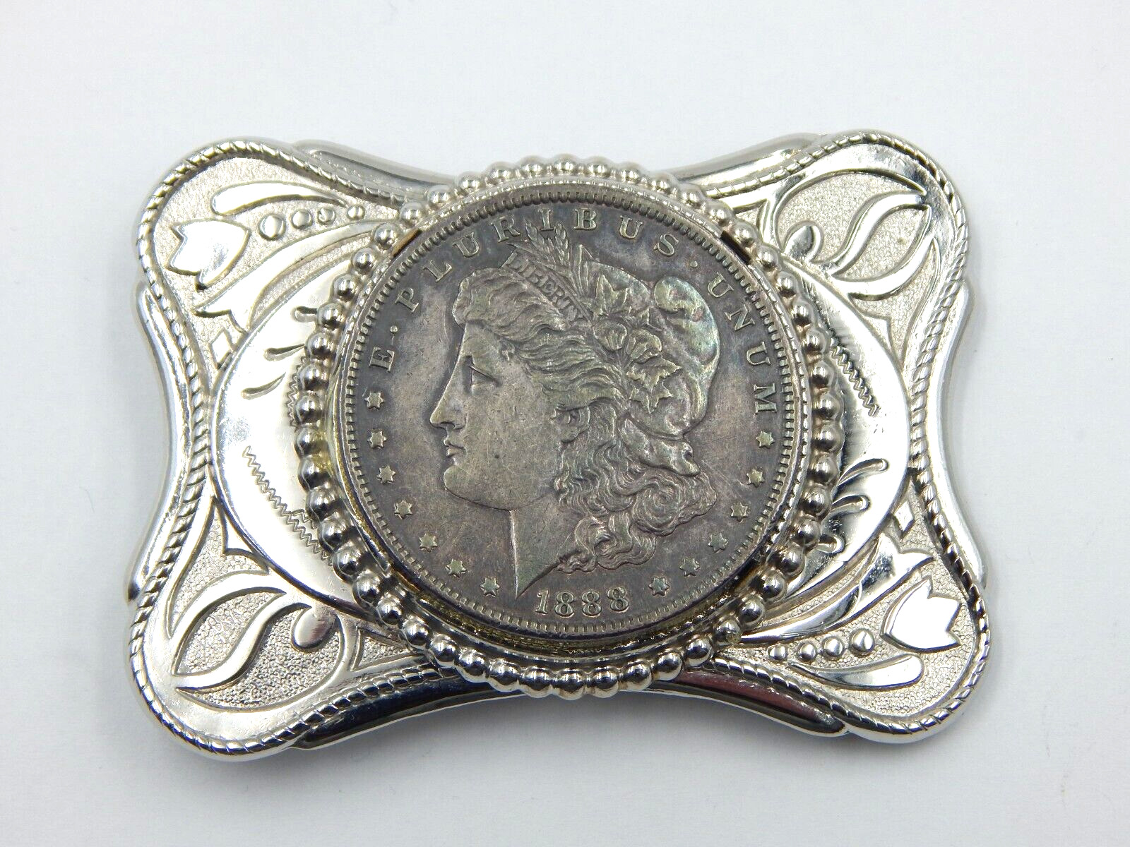 Vintage 1888 Morgan Silver Dollar Western Belt Buckle