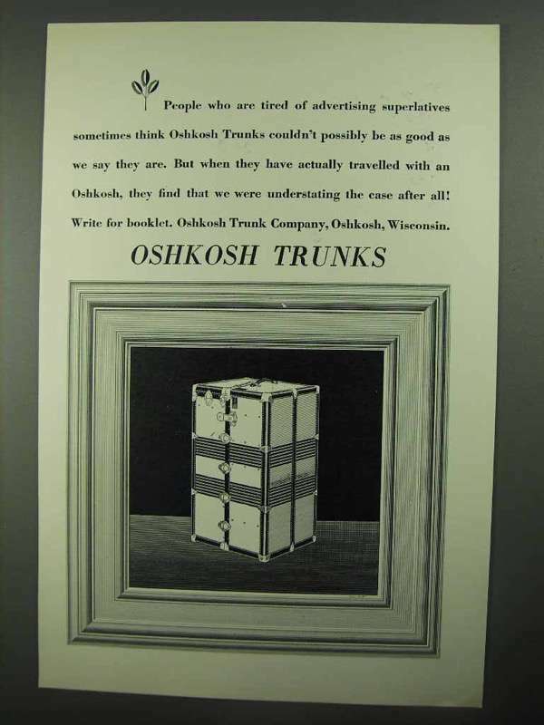 1931 Oshkosh Trunks Ad - Advertising Superlatives