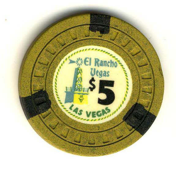 El Rancho Vegas Casino Las Vegas Nevada $5 Chip 1955