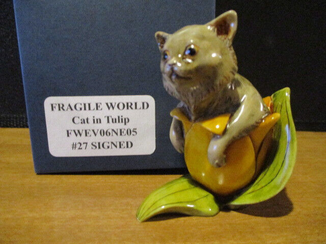 Harmony Kingdom MPs Fragile World Cat in Tulip MarbleResin Figurine #27 SGN