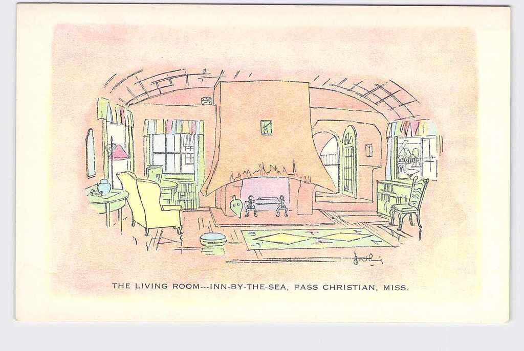 PPC Postcard MS Mississippi Pass Christian The Living Room Inn-By-The-Sea Pen An