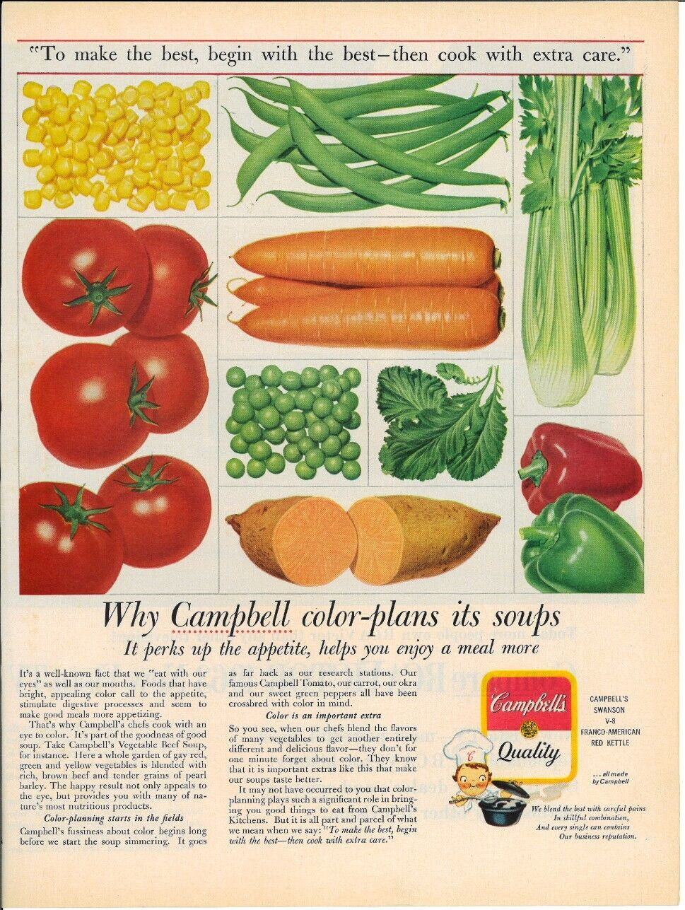 1962 CAMPBELL'S QUALITY SOUP Vegetable Color Food Vintage Print Ad
