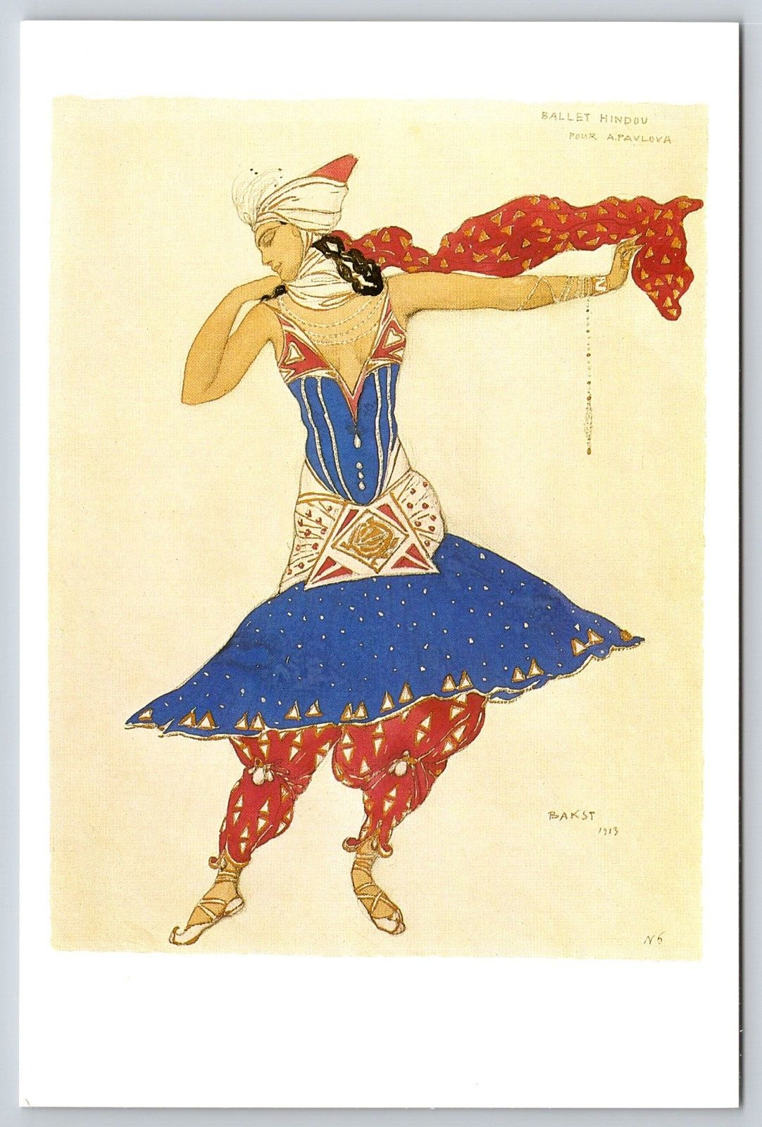 Leon Bakst Art Anna Pavlova Costume Ballet Oriental Fantasy Vtg Postcard A9