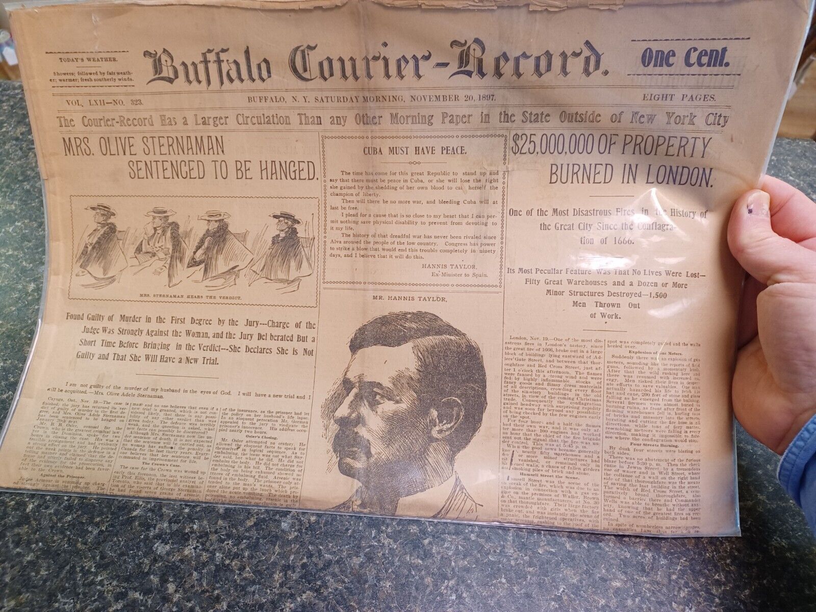 November 20 1897 Buffalo Courier Record Newspaper Female Hanging London Burned