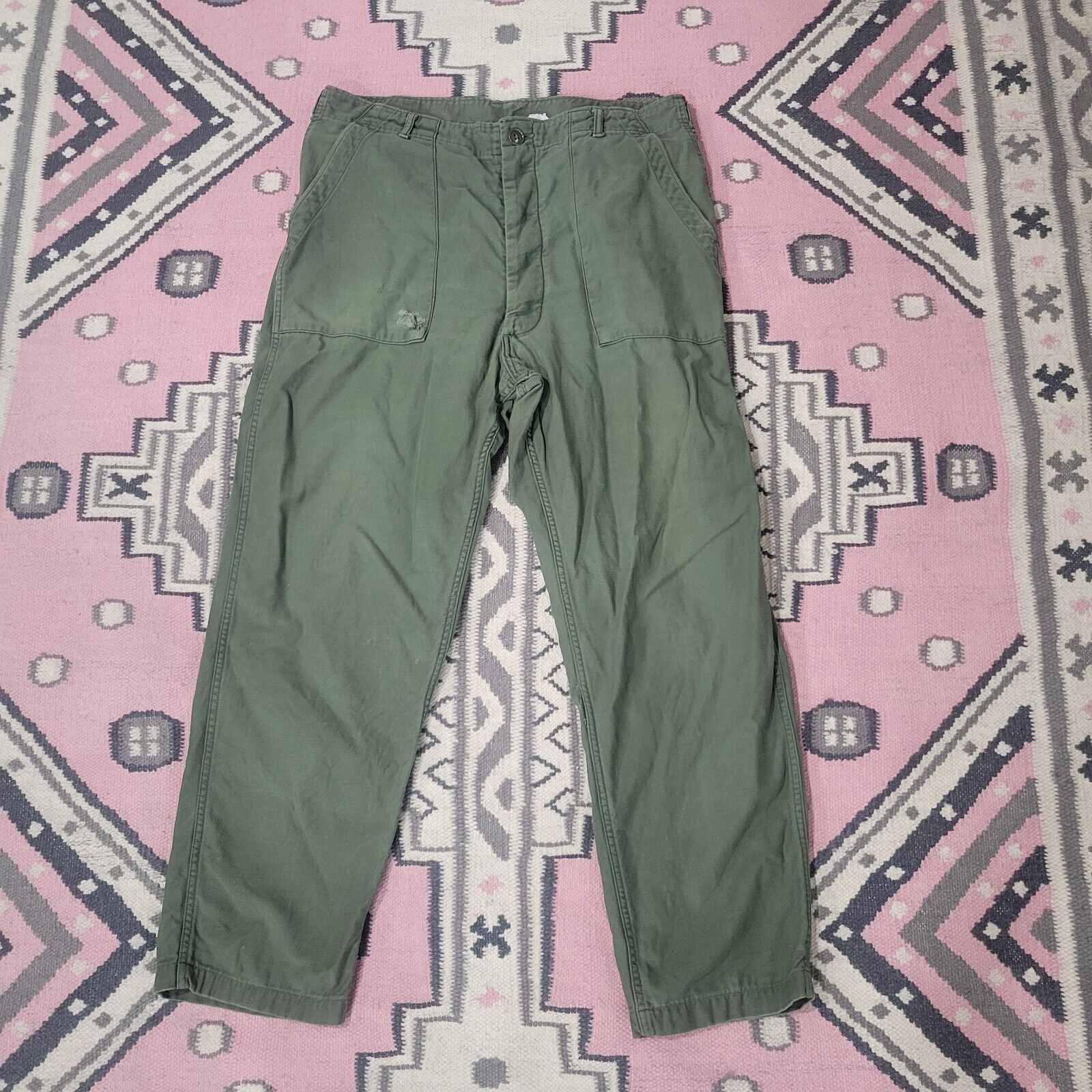 Vintage Military Pants 1970s OG107 Sateen 40x31 Trousers Utility Fit 38 X 30