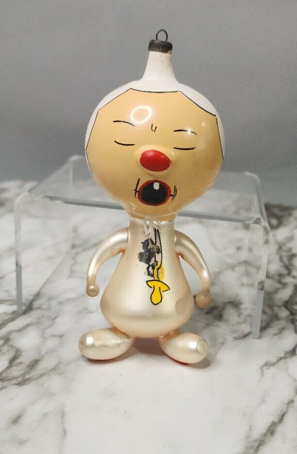 Vintage De Carlini Hand Blown Glass Christmas Ornament Baby with Pacifier Italy