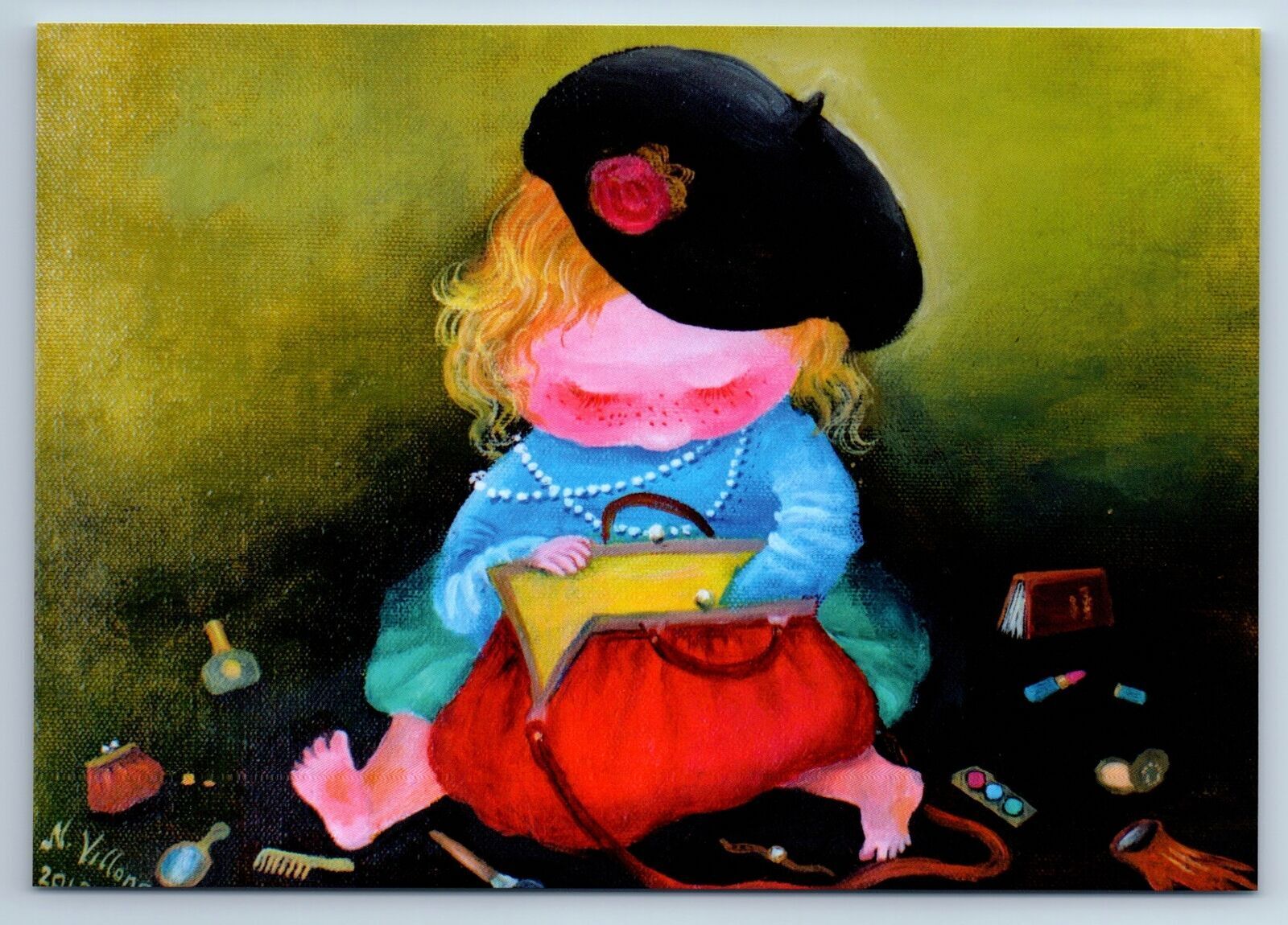 FUNNY LITTLE GIRL with Purse Ill. By Villone New Unposted Postcard