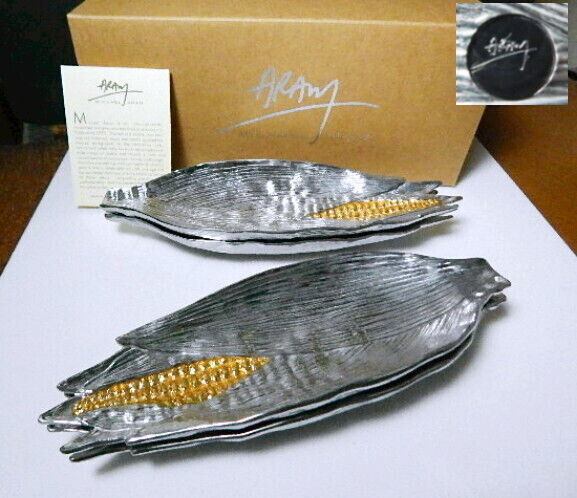 Michael ARAM Golden CORN on the Cob Dishes, Set of 4, New in Box