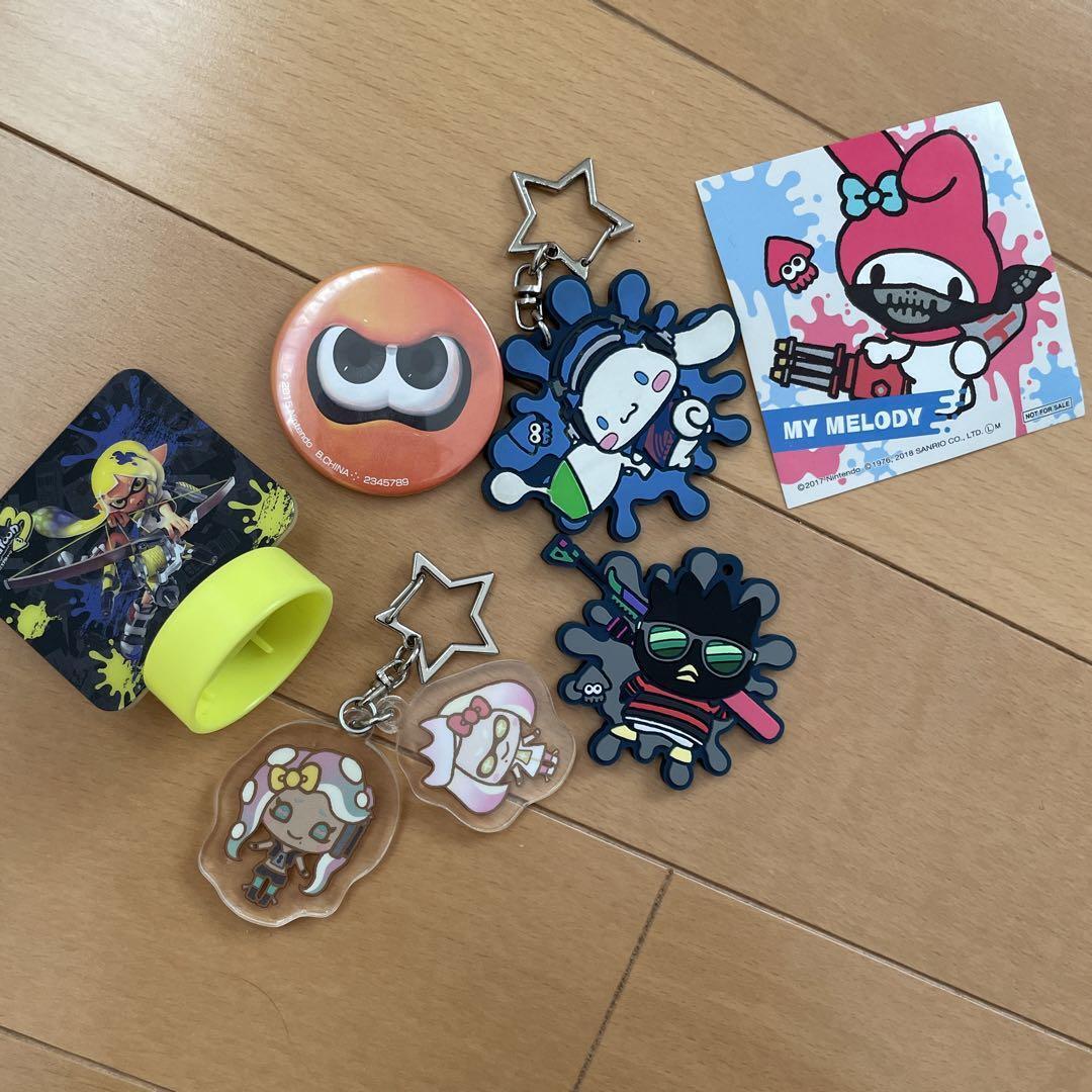 Splatoon x Sanrio Goods Rubber Acryl Keychain Can Badge Collab Set Lot of 6