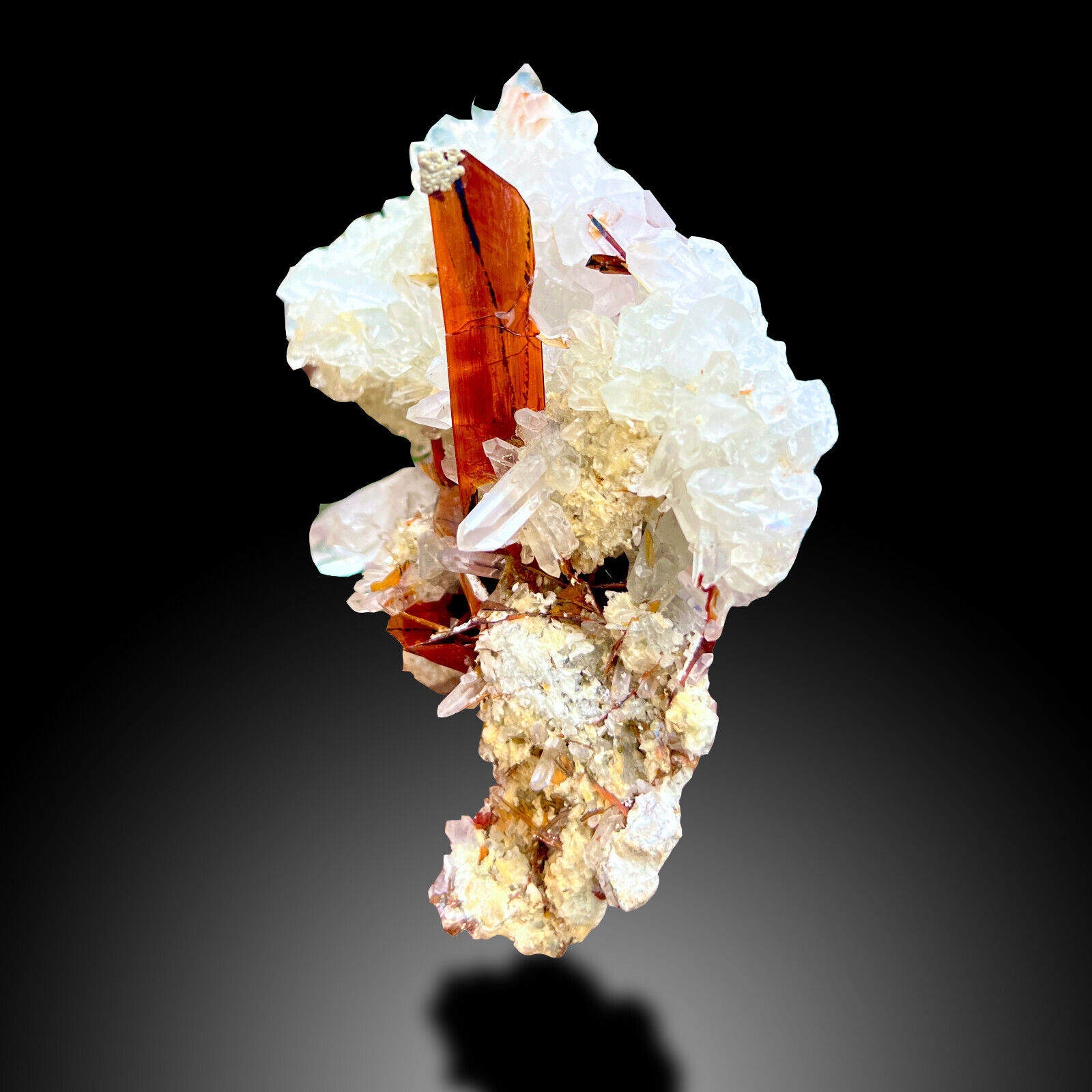 100% Natural Unique Blood Red Color Brookite Crystals Cluster w/ Quartz Specimen