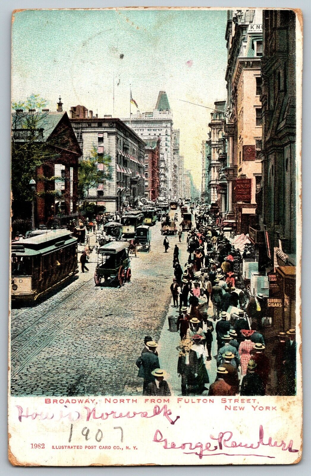 Fulton, New York - Broadway North - Vintage Postcard - Posted 1907